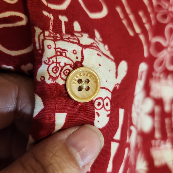Sponge Bob Square Pants Button Down Shirt. Red and White Floral Men's XS Festive - Picture 6 of 10